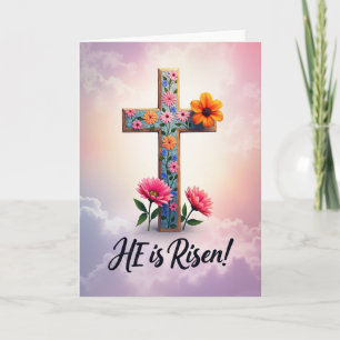 Carte florale de croix de Pâques Il est ressuscité