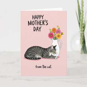 Carte florale de la fête des mères avec un chat ti