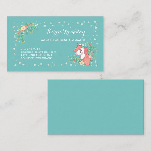 Carte florale de maman de licorne (Devant / Derrière)