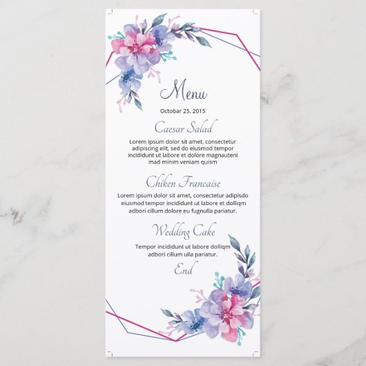 Carte florale de menu de mariage (Devant)