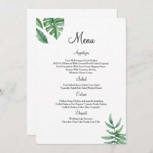 Carte florale de menu de mariage (Devant / Derrière)