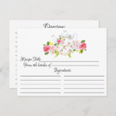 Carte florale de recette de pot rose de thé de cru (Devant / Derrière)