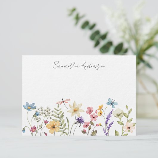 Carte florale Fleur sauvage plat personnalisée (Debout devant)