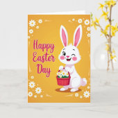 Carte florale Lapin de printemps joyeux (Fleur jaune)
