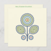 Carte florale moderne du milieu du siècle en bleu (Devant / Derrière)