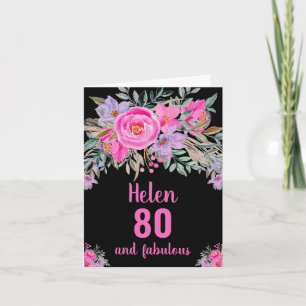 Carte florale noire rose 80e anniversaire