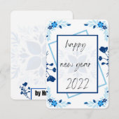 carte florale nouvelle année, carte bleu nouvelle  (Devant / Derrière)