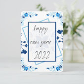 carte florale nouvelle année, carte bleu nouvelle  (Debout devant)