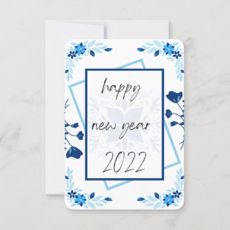 carte florale nouvelle année, carte bleu nouvelle 