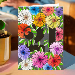 Carte florale personnalisée 21e anniversaire Gris 