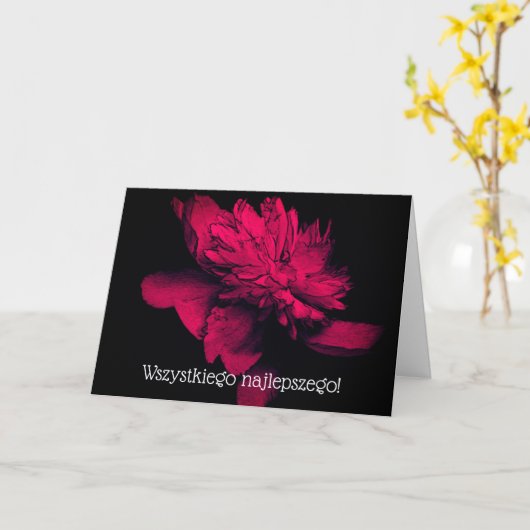 Carte Florale Polonaise Anniversaire Dahlia Rouge (Fleur jaune)