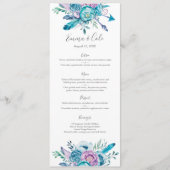 Carte florale pourpre et bleue de menu/programme (Devant)