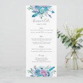 Carte florale pourpre et bleue de menu/programme (Debout devant)