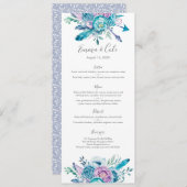 Carte florale pourpre et bleue de menu/programme (Devant / Derrière)