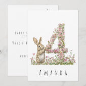 Carte florale quatre et lapin pour le quatrième an (Devant / Derrière)