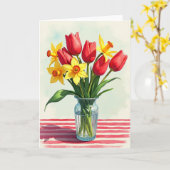 Carte florale rayée de printemps (Fleur jaune)