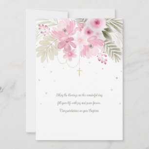 Carte florale rose Baptême