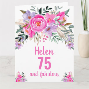 Carte florale rose d'aquarelle 75e anniversaire