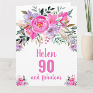 Carte florale rose d'aquarelle 90e anniversaire