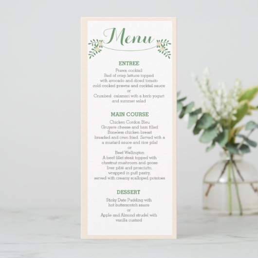 Carte florale rustique de menu de dîner de (Debout devant)