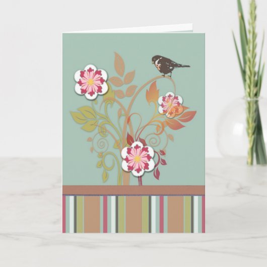Carte florale stylisée d'oiseau (Devant)