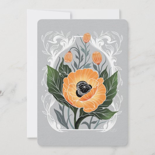 Carte florale vierge avec des pavots orange (Devant)