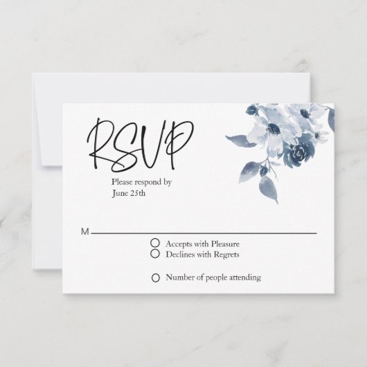 Carte Flore Bleu Mariage RSVP (Devant)