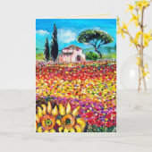 Carte FLORE DANS LES Pavots TOSCANE et les tournesols (Fleur jaune)