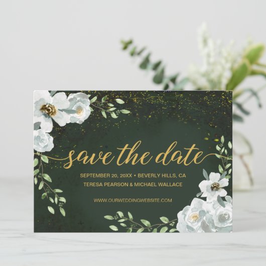 Carte Flore personnalisé Mariage forestier enchanté vert (Debout devant)