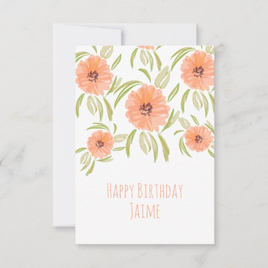 Carte Flores d'aquarelle en Peach Maman Anniversaire (Devant)