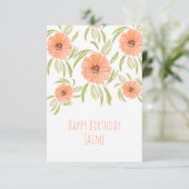 Carte Flores d'aquarelle en Peach Maman Anniversaire (Debout devant)