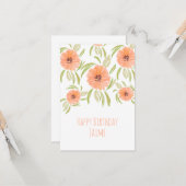 Carte Flores d'aquarelle en Peach Maman Anniversaire (Devant/Arrière en situation)