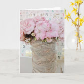 Carte Flores geranio rosa en bote de cristal con encaje (Fleur jaune)