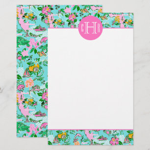Carte Floride Preppy Palm Beach Motif Monogrammé