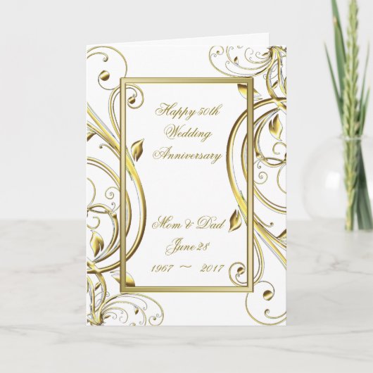 Carte Florish Gold White 50e anniversaire Mariage (Devant)