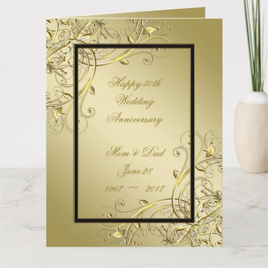 Carte Flourish Gold Black 50th 8.5x11 Anniversaire (Devant)