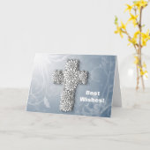 Carte Flower Cross Félicitations Baptism (Fleur jaune)