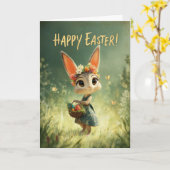 Carte Flower-Crown Bunny with Easter Basket Meadow Card (Fleur jaune)