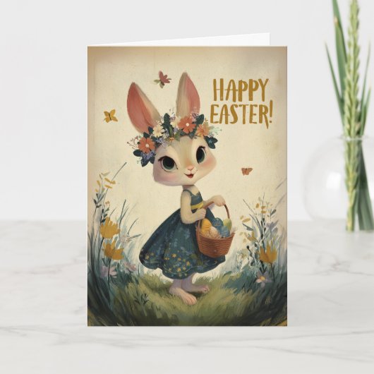 Carte Flower-Crown Easter Bunny in Spring Meadow Card (Devant)