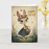 Carte Flower-Crown Easter Bunny in Spring Meadow Card (Fleur jaune)