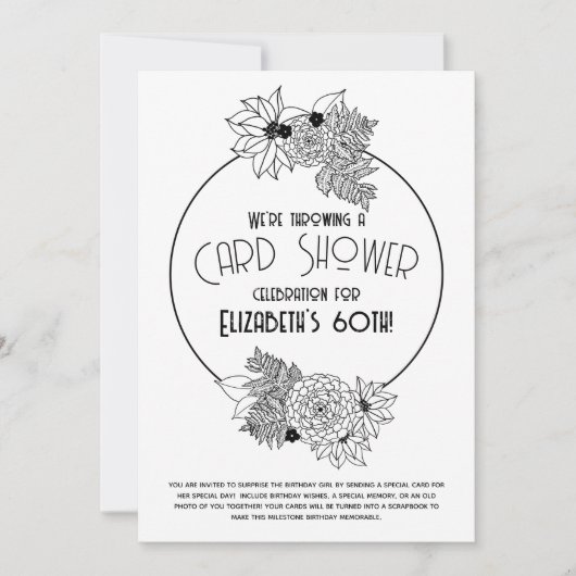 Carte Flower Frame Douche 60e anniversaire Invitat (Devant)