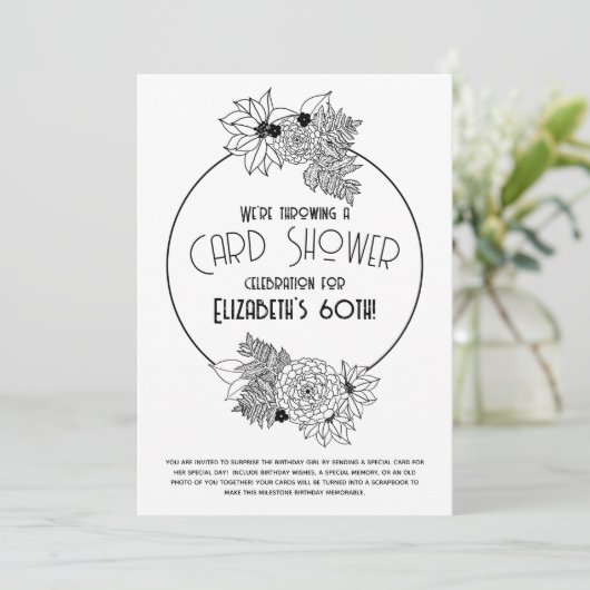 Carte Flower Frame Douche 60e anniversaire Invitat (Debout devant)