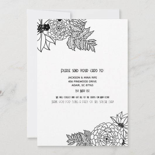Carte Flower Frame Douche 60e anniversaire Invitat (Dos)