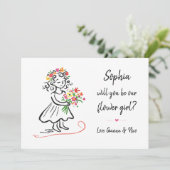 Carte Flower Girl Proposal Chic Hand Drawn Illustration (Debout devant)