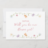 Carte Flower Girl Proposal Watercolor Floral Simple (Devant)