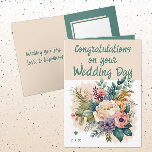 Carte Flower Mariage Félicitations pêche verte