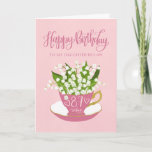 Carte Flower Teacup 87th Birthday Daughter-In-Law<br><div class="desc">Une petite tasse de thé rose pittoresque remplie d'un beau bouquet de lis de la vallée fleurit avec les mots lettrés à la main Joyeux anniversaire sur le dessus de la carte et les mots lettrés à la main 87 aujourd'hui avec le coeur d'amour sur la tasse de thé. Une...</div>