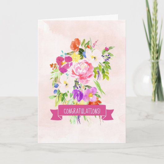 Carte Flowers Bouquet Watercolor Mariage Félicitations (Devant)