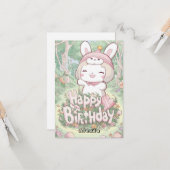 Carte Fluffy Bunny numérique modifiable Anniversaire (Devant/Arrière en situation)