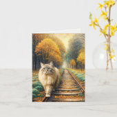 Carte Fluffy Cat Marcher sur les voies ferrées (Fleur jaune)
